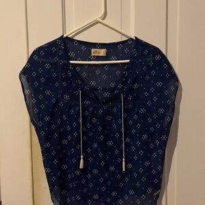Hollister Navy Sheer Blouse with Pattern